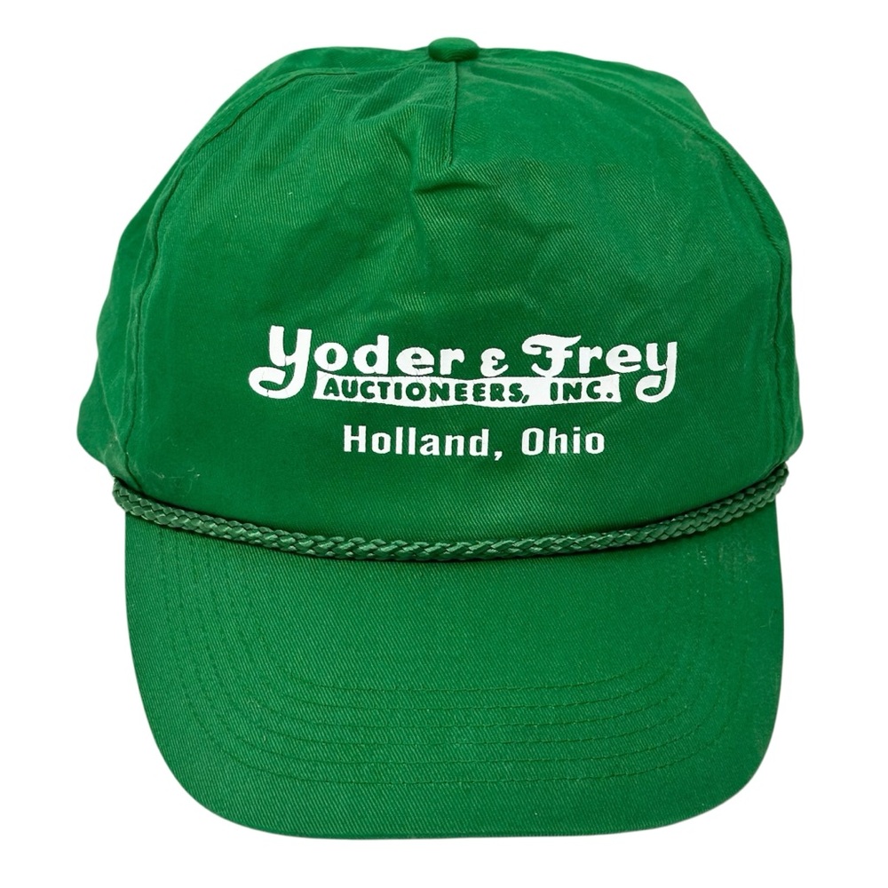 Vintage 90s Yoder Frey Auctioneers Ohio Hat Mesh Trucker Snapback Baseball Cap